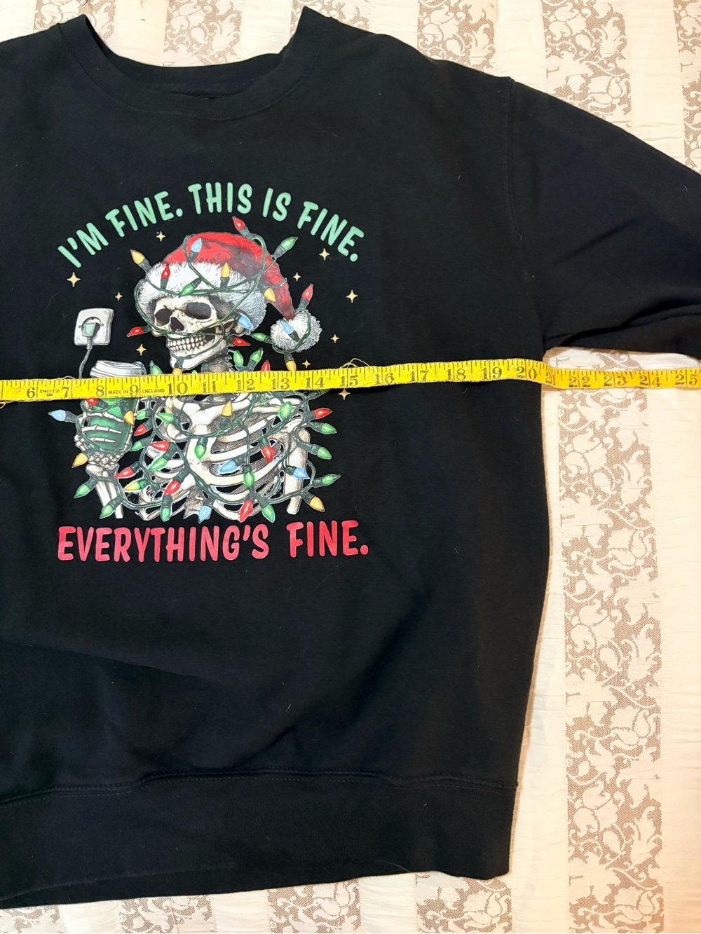 Black Holiday Skull Graphic Sweater - "Everything's Fine", size M - Picture 5 of 6